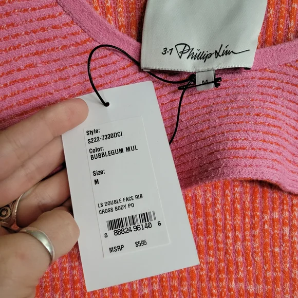 3.1 PHILLIP LIM Double Face Crossbody Sweater Top Pink - Picture 11 of 14